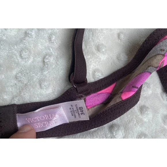 Victoria’s Secret Hibiscus Print Push-Up Vintage Y2K Brown / Pink -Size 34 B EUC - Picture 4 of 6